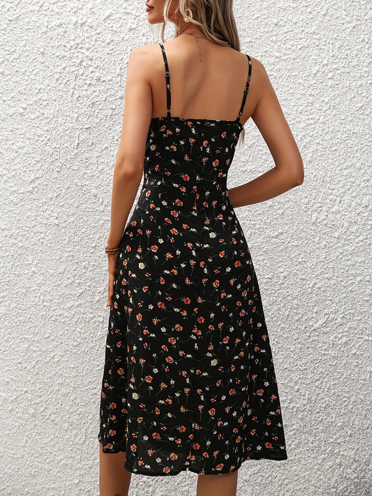 Women’s Polka Dot Suspender Maxi Dress – Split Summer Long Dress