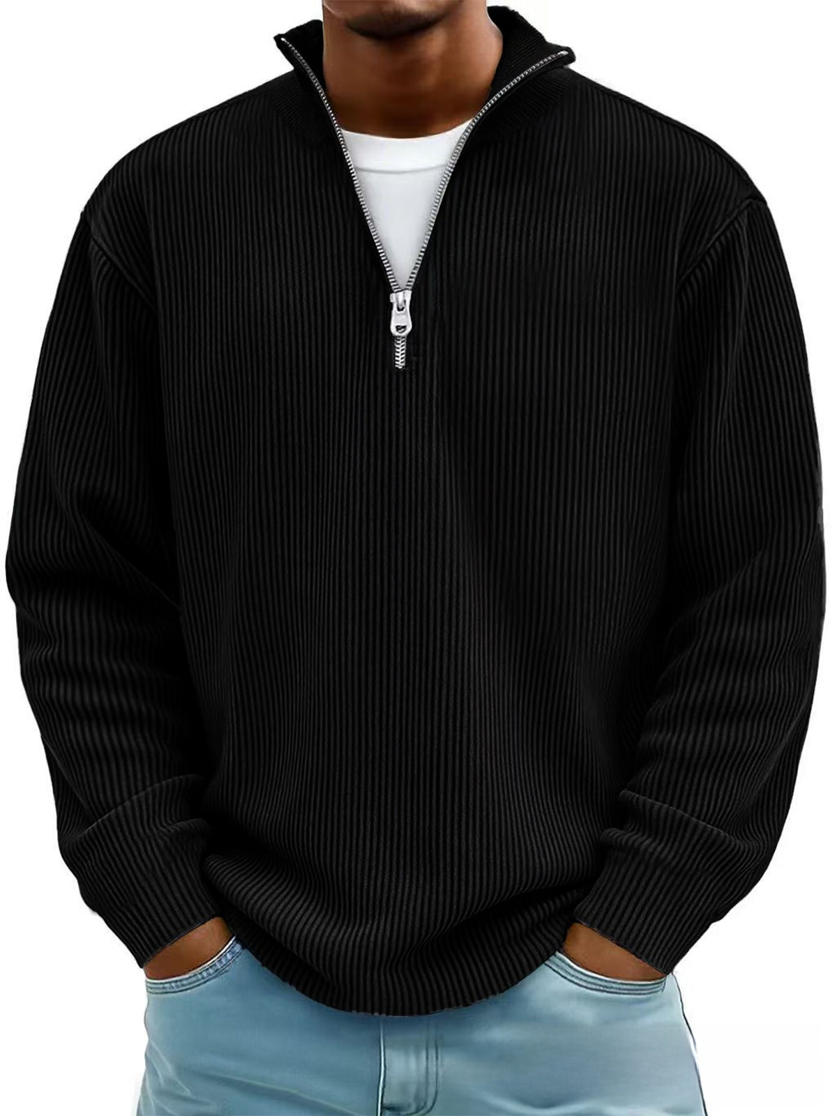Men?s Casual Corduroy Stand Collar Zip-Up Jacket