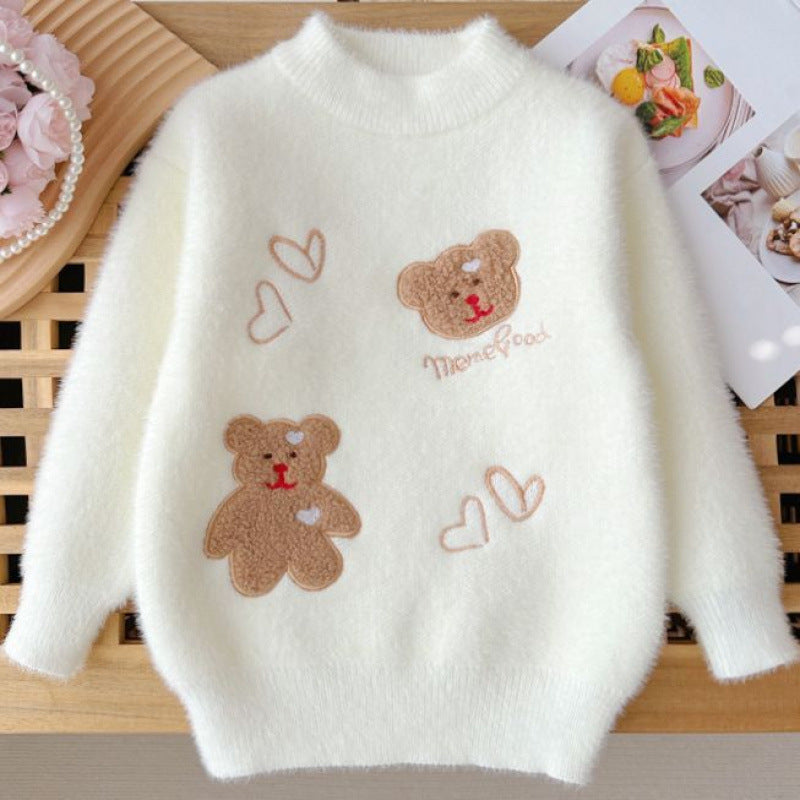 Girl's Faux Mink Cartoon Sweater