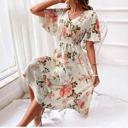 Women’s Floral Print Smocked Belted Dress – Elegant Summer Style