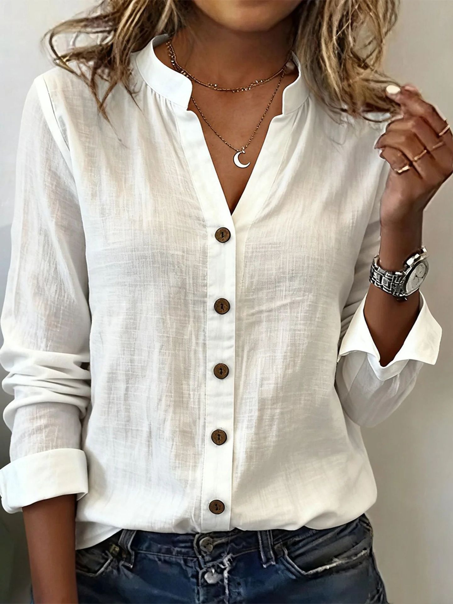 Women’s Casual Stand-Collar Shirt – Relaxed Fit Versatile Fashion Top
