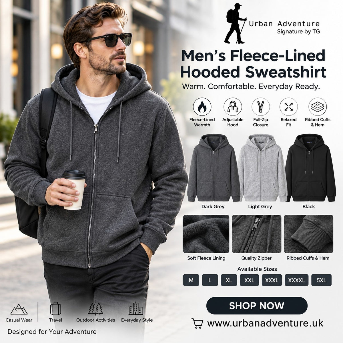 Men's Fleece-Lined Hooded Sweatshirt