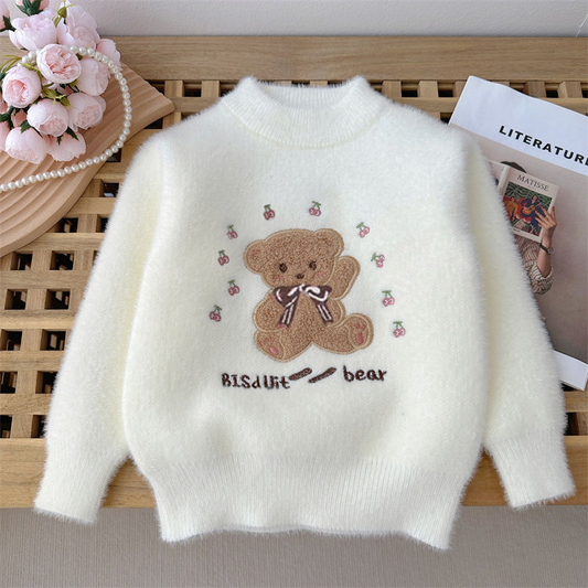 Girl's Faux Mink Cartoon Sweater