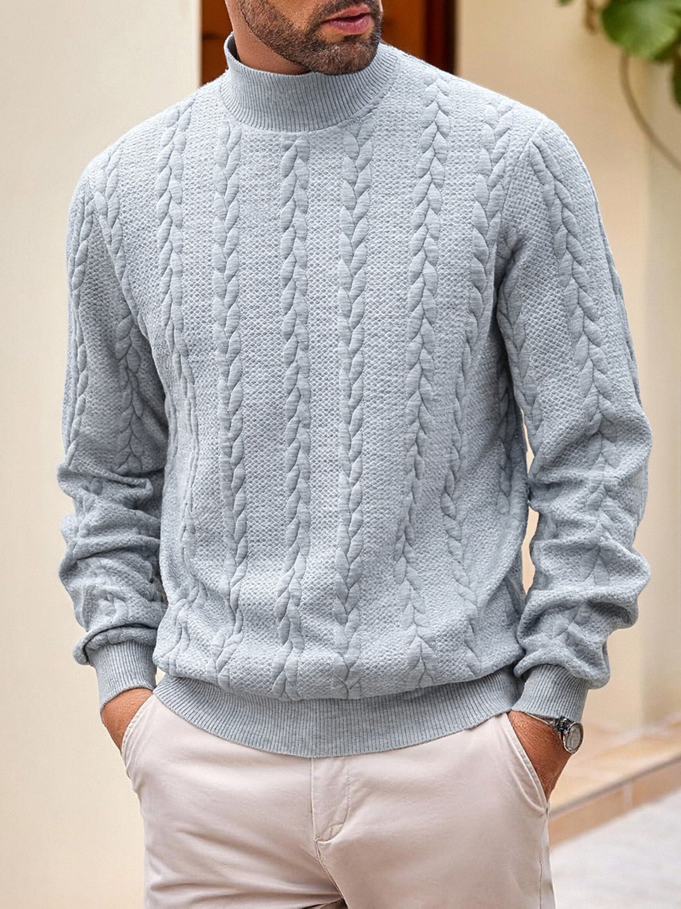 Men?s High-Neck Jacquard Knit Sweater