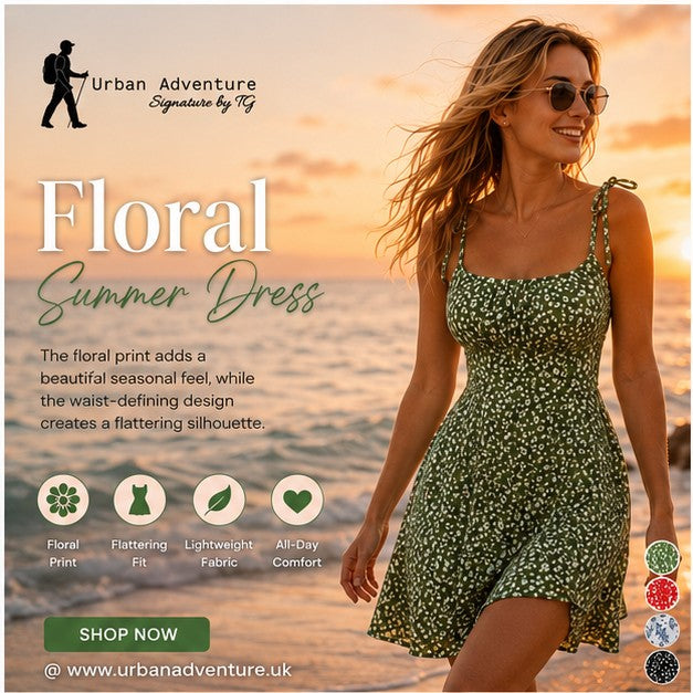 Floral Print A-Line Summer Dress – Sleeveless Waist-Defined Casual Mini Dress for Women