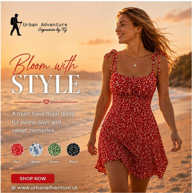 Floral Print A-Line Summer Dress – Sleeveless Waist-Defined Casual Mini Dress for Women