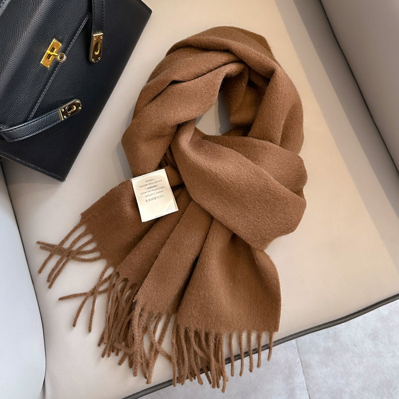 Pure Wool Tassel Scarf – Warm Winter Narrow Scarf for Men & Women
