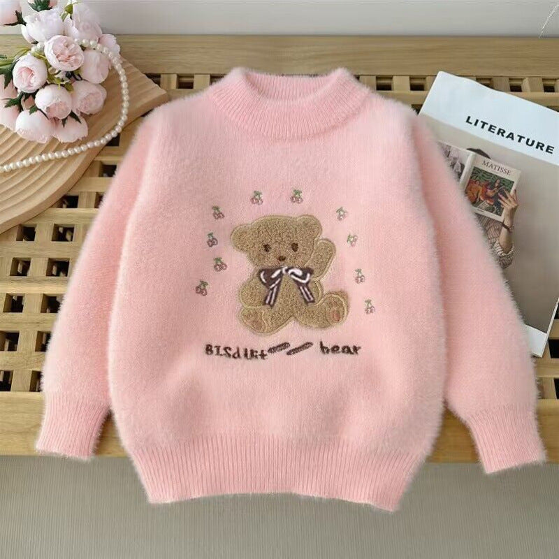Girl's Faux Mink Cartoon Sweater
