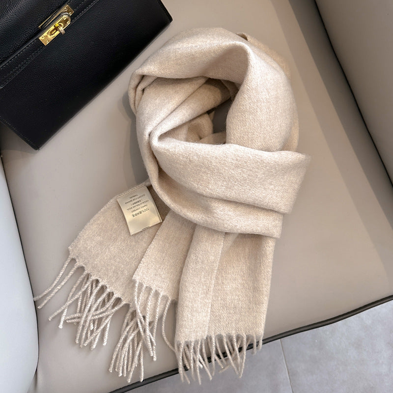 Pure Wool Tassel Scarf – Warm Winter Narrow Scarf for Men & Women