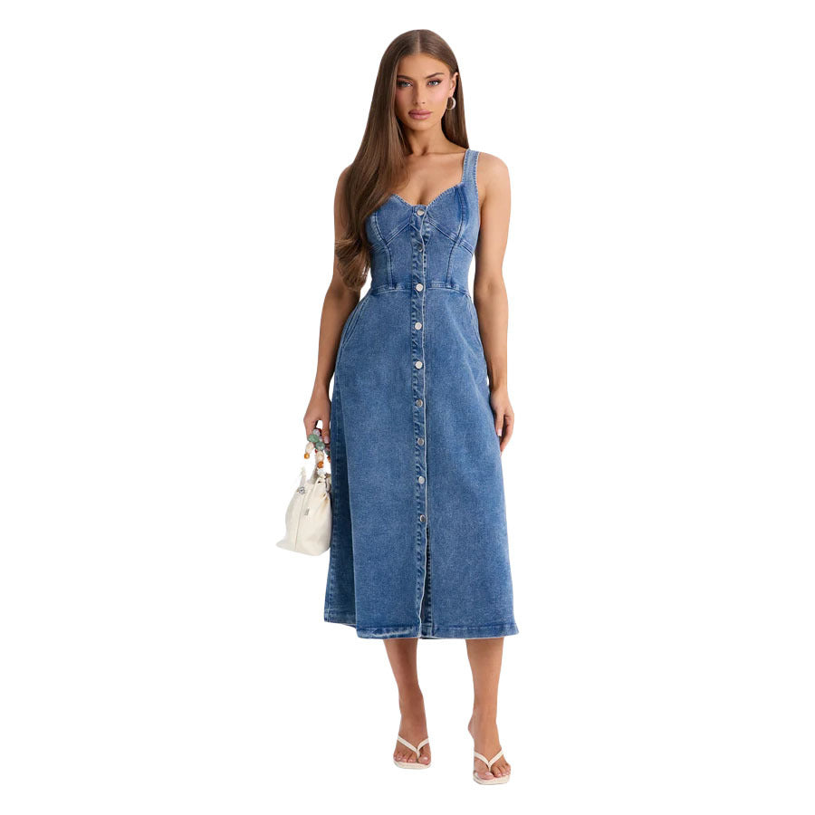Women's Strapless Flared Denim Dress