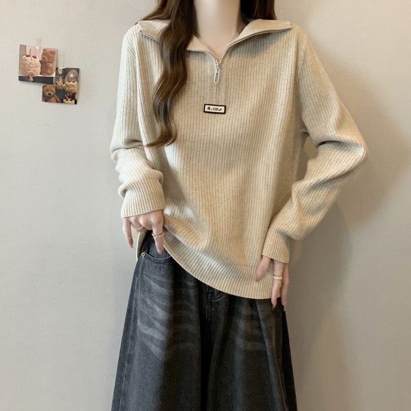 Women's Ribbed Half-Zip Knit Sweater