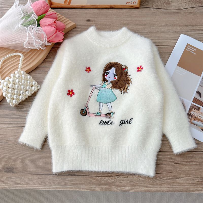 Girl's Faux Mink Cartoon Sweater