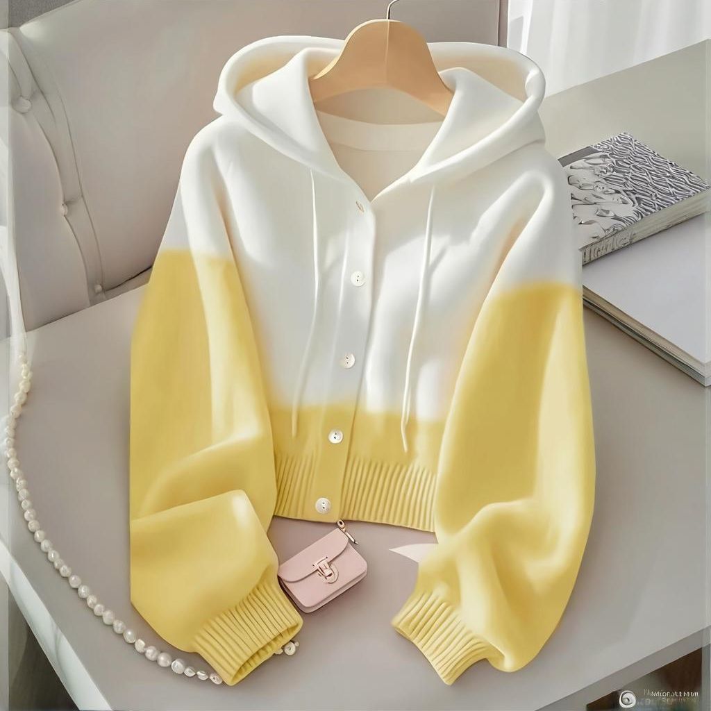 Women' s Gradient Hooded Knit Cardigan