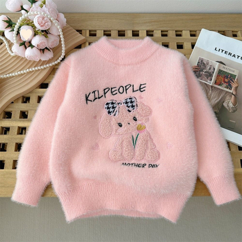 Girl's Faux Mink Cartoon Sweater