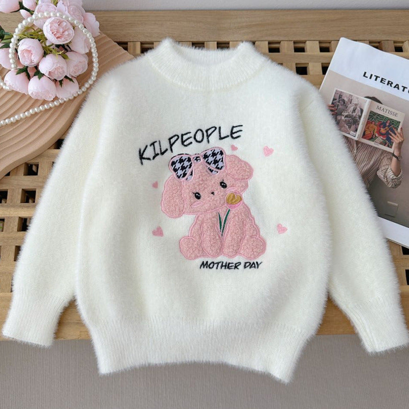 Girl's Faux Mink Cartoon Sweater