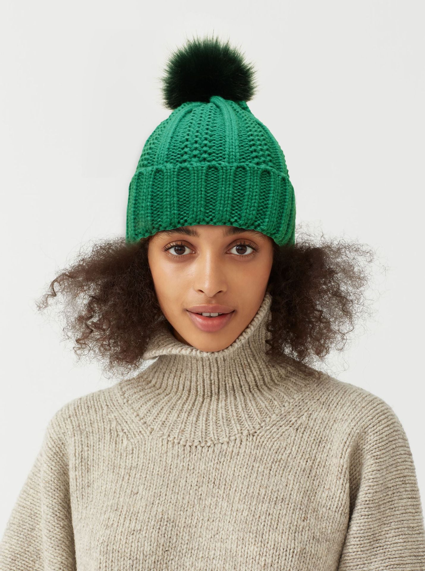 Women’s Winter Knitted Beanie Hat with Faux Fur Pom Pom – Warm Lined Stretch Fit