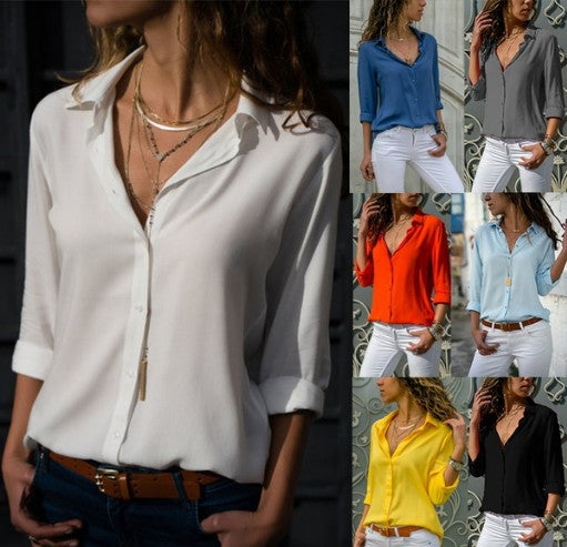 Women's Long-Sleeve Lapel Button Top