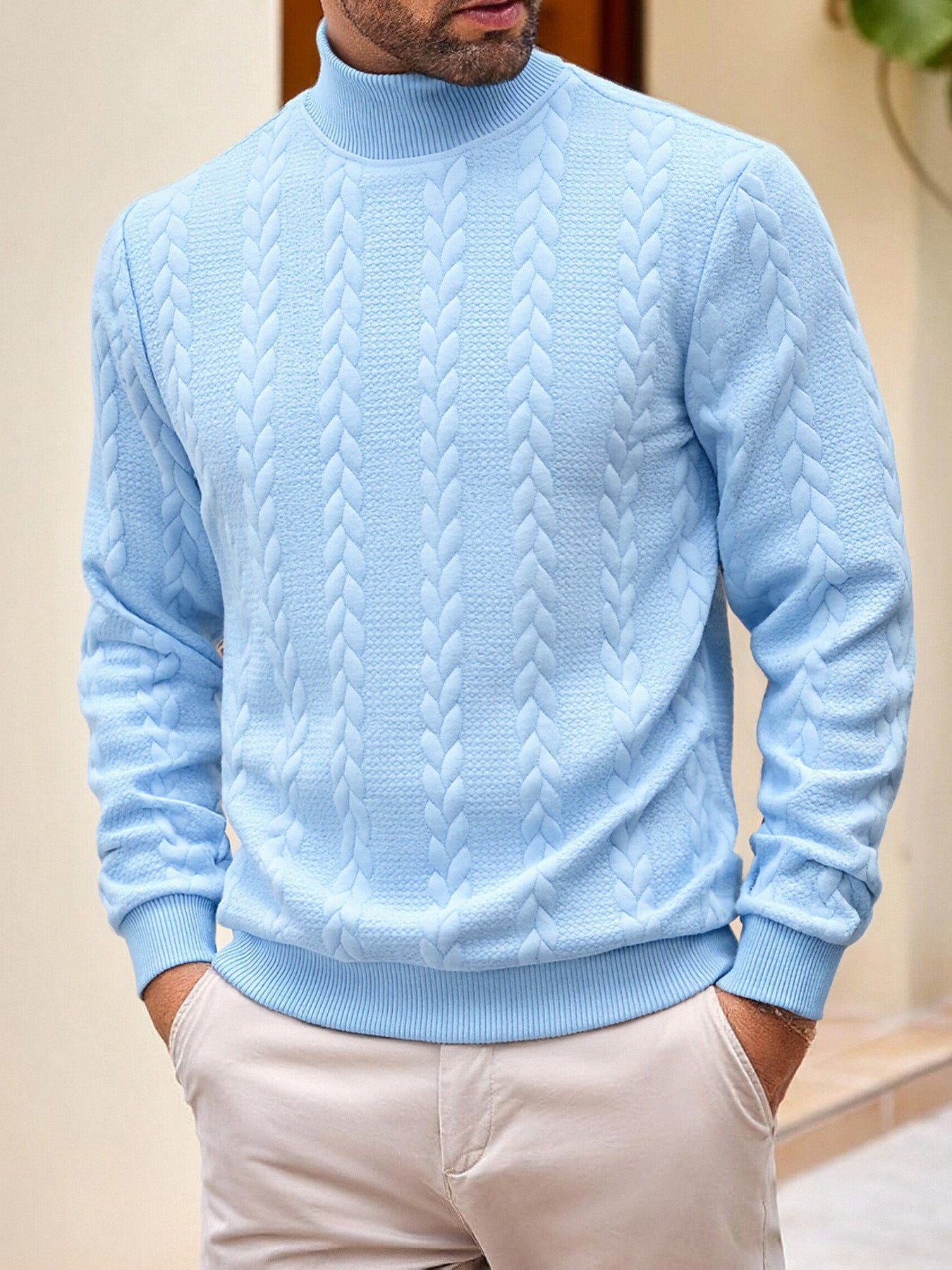 Men?s High-Neck Jacquard Knit Sweater