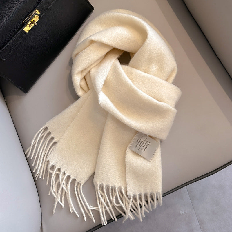 Pure Wool Tassel Scarf – Warm Winter Narrow Scarf for Men & Women