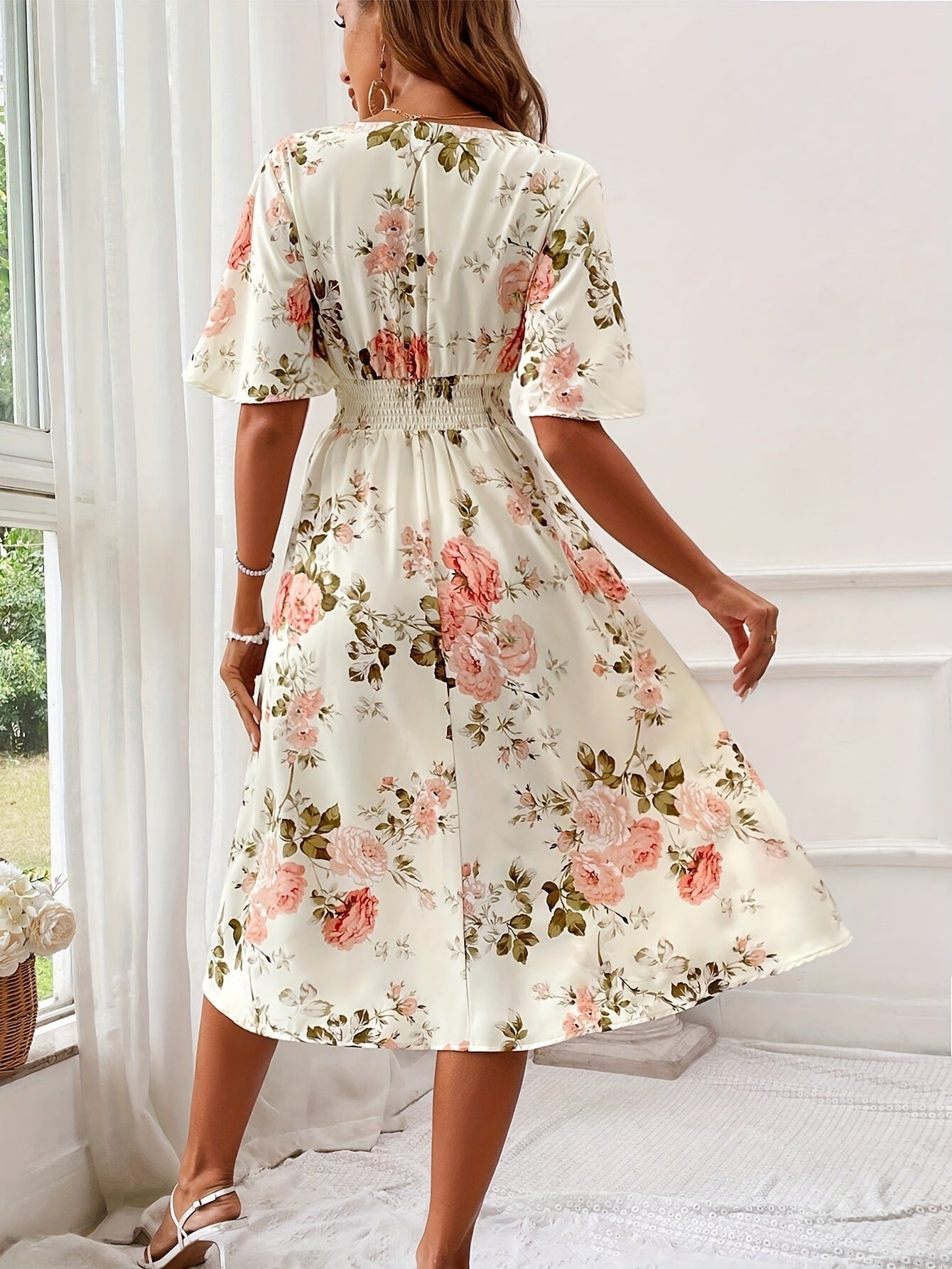 Women’s Floral Print Smocked Belted Dress – Elegant Summer Style