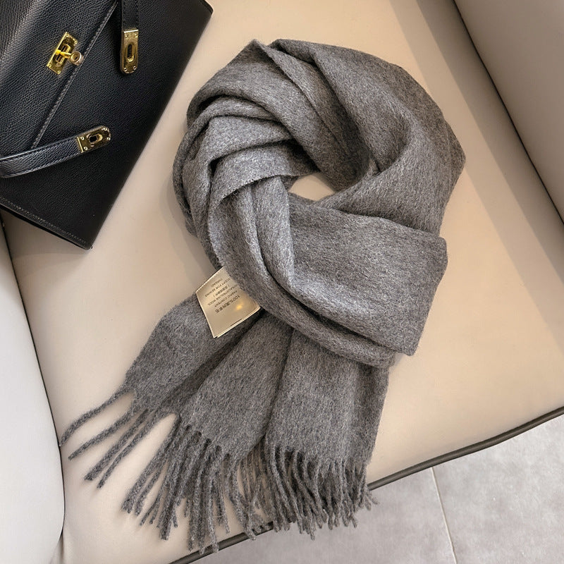 Pure Wool Tassel Scarf – Warm Winter Narrow Scarf for Men & Women