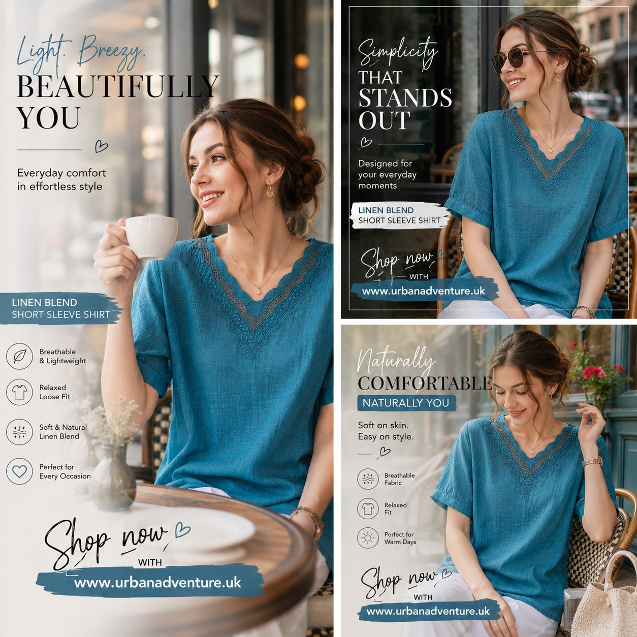 Women's Relaxed V-Neck Cotton - Linen Blend Top