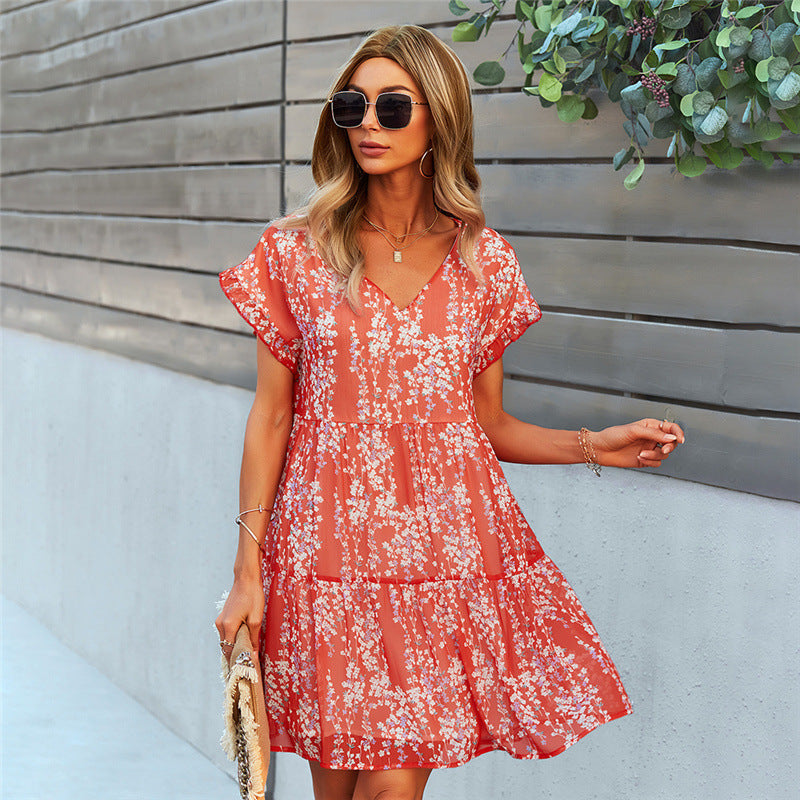 Women’s Ruffle Loose Short Dress – Summer Chiffon Casual Style