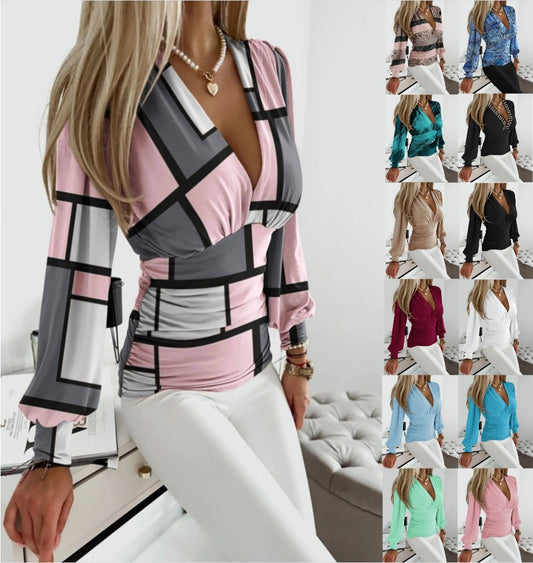 Women’s Fashion V-Neck Printed Top