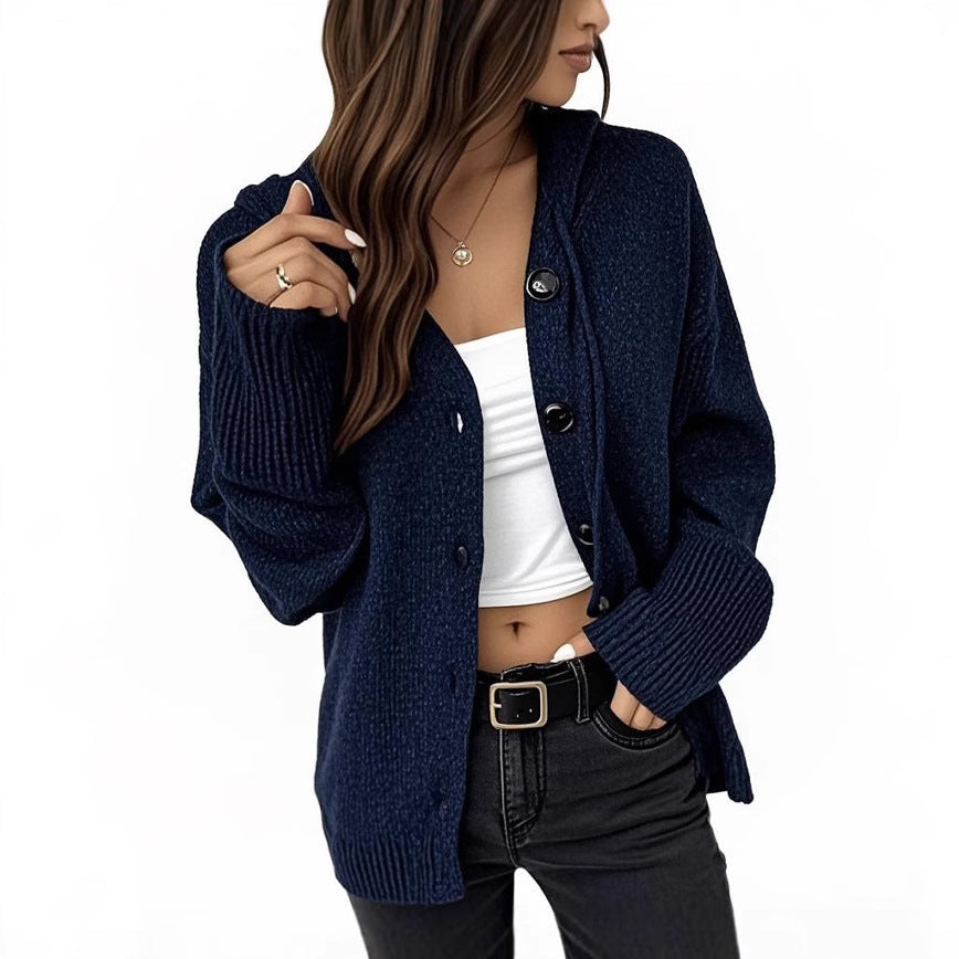 Women's Hooded Drawstring Knit Cardigan