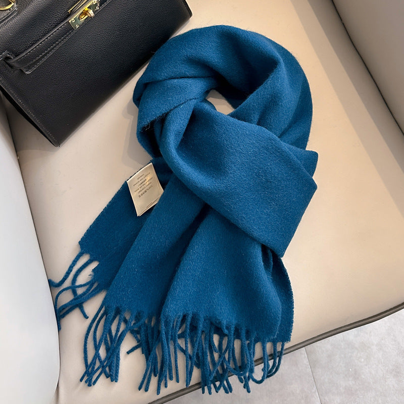 Pure Wool Tassel Scarf – Warm Winter Narrow Scarf for Men & Women