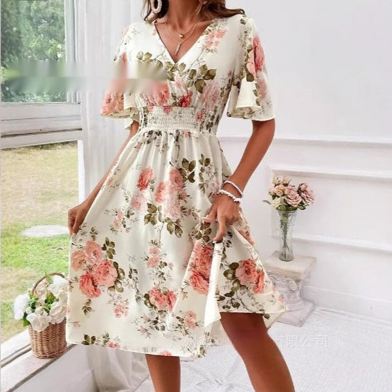 Women’s Floral Print Smocked Belted Dress – Elegant Summer Style