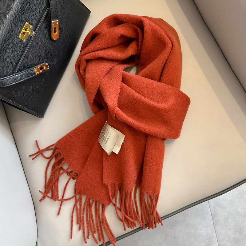 Pure Wool Tassel Scarf – Warm Winter Narrow Scarf for Men & Women
