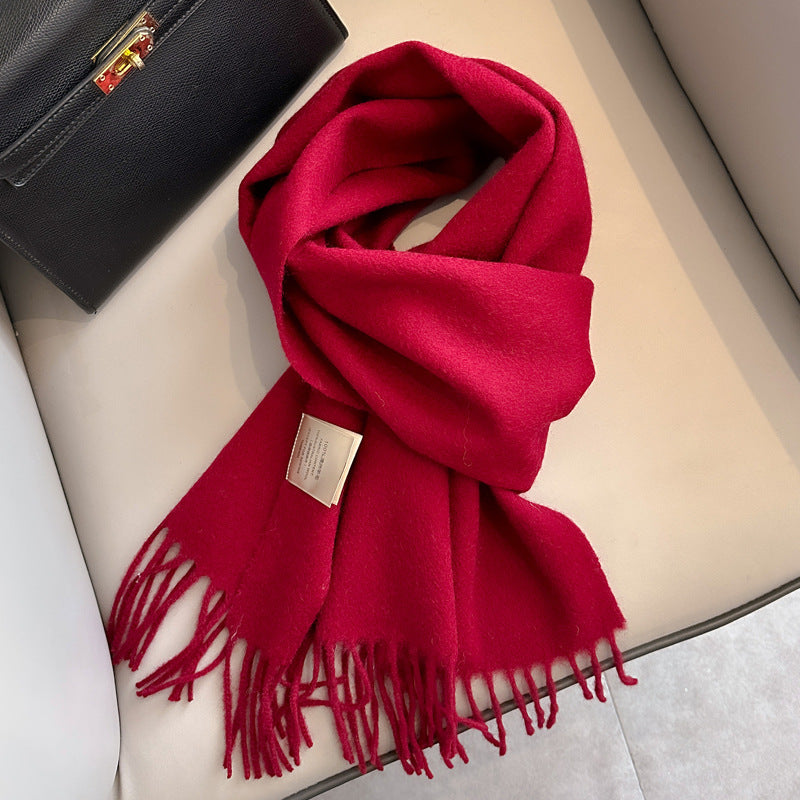 Pure Wool Tassel Scarf – Warm Winter Narrow Scarf for Men & Women