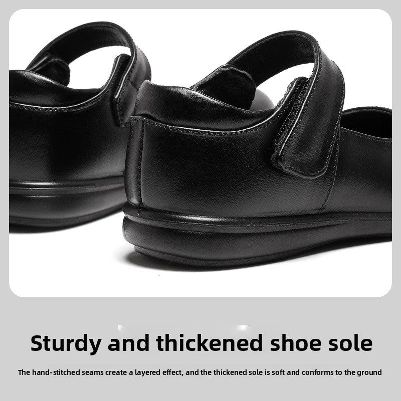 Girls' Genuine Leather British-Style Velcro School Shoes
