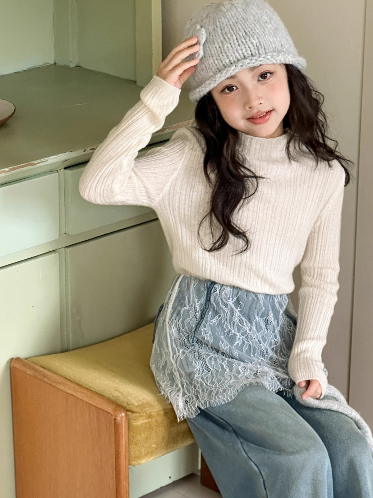 Girl's Half Turtleneck Cotton Sweater