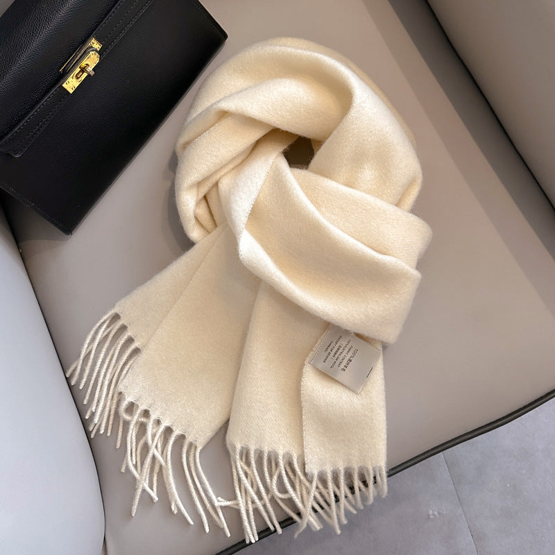 Pure Wool Tassel Scarf – Warm Winter Narrow Scarf for Men & Women