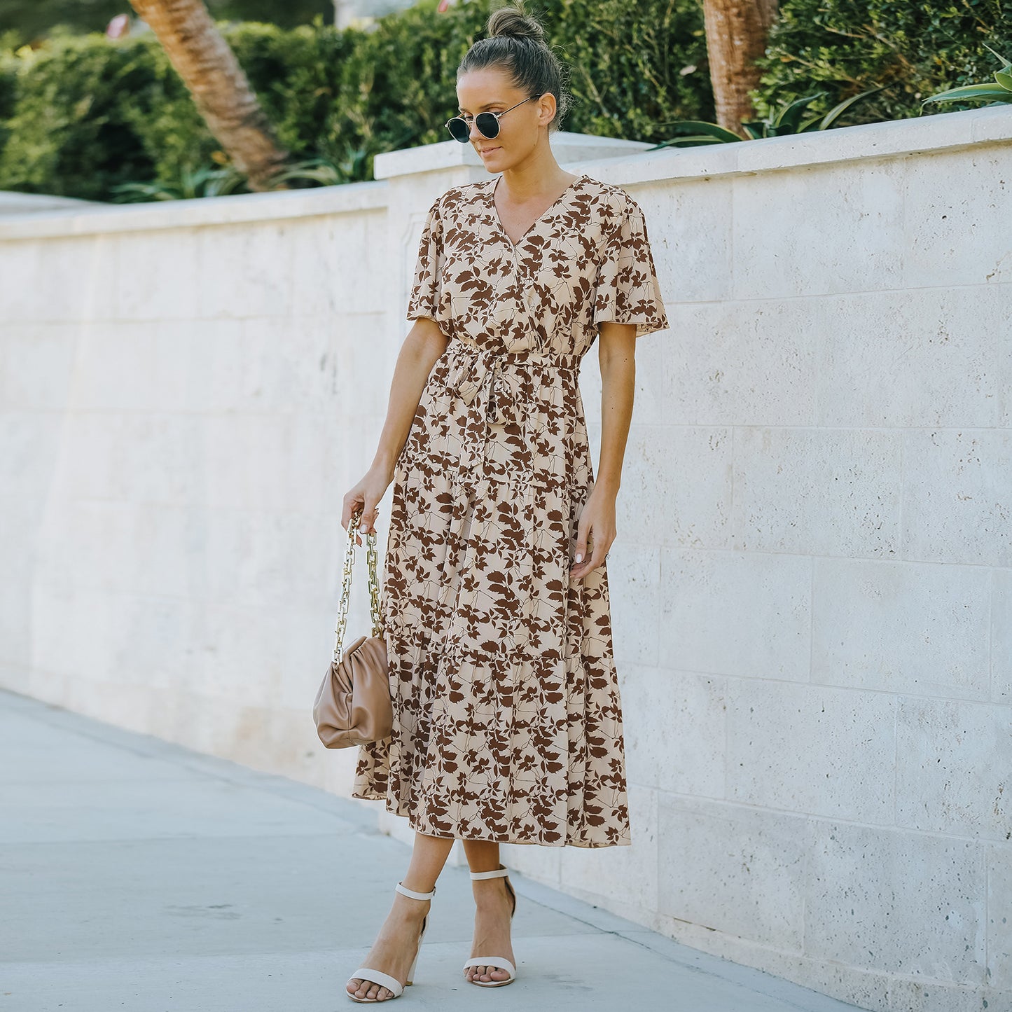 European & American Style Women’s V-Neck Ruffled Short Sleeve Summer Dress
