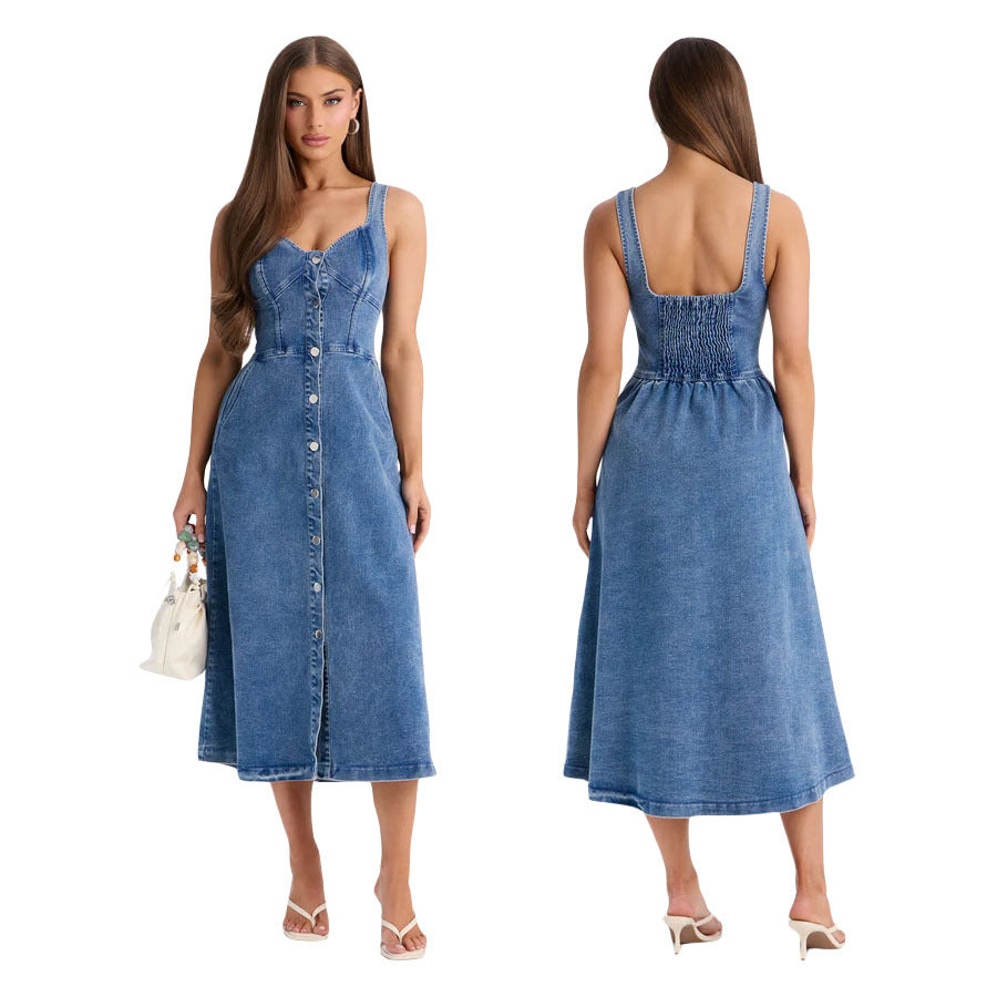 Women's Strapless Flared Denim Dress
