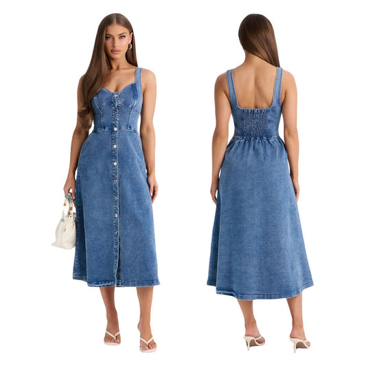 Women's Strapless Flared Denim Dress