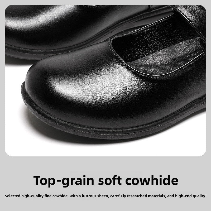 Girls' Genuine Leather British-Style Velcro School Shoes
