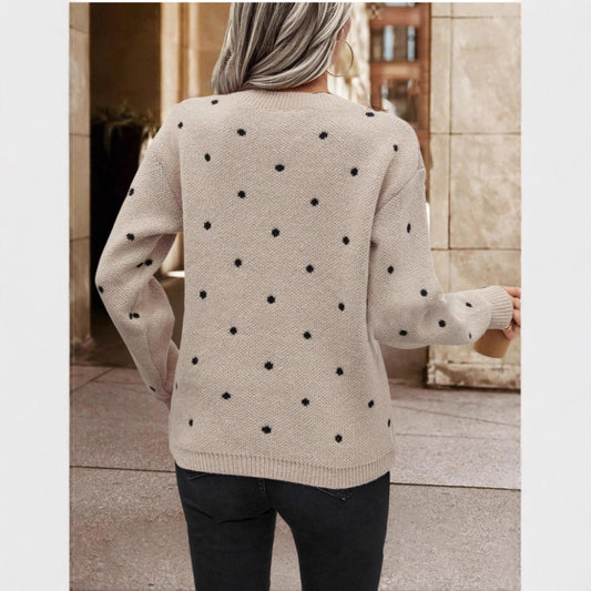 Women’s  Polka Dot Pullover Sweater – Casual Long-Sleeve Knitted Top