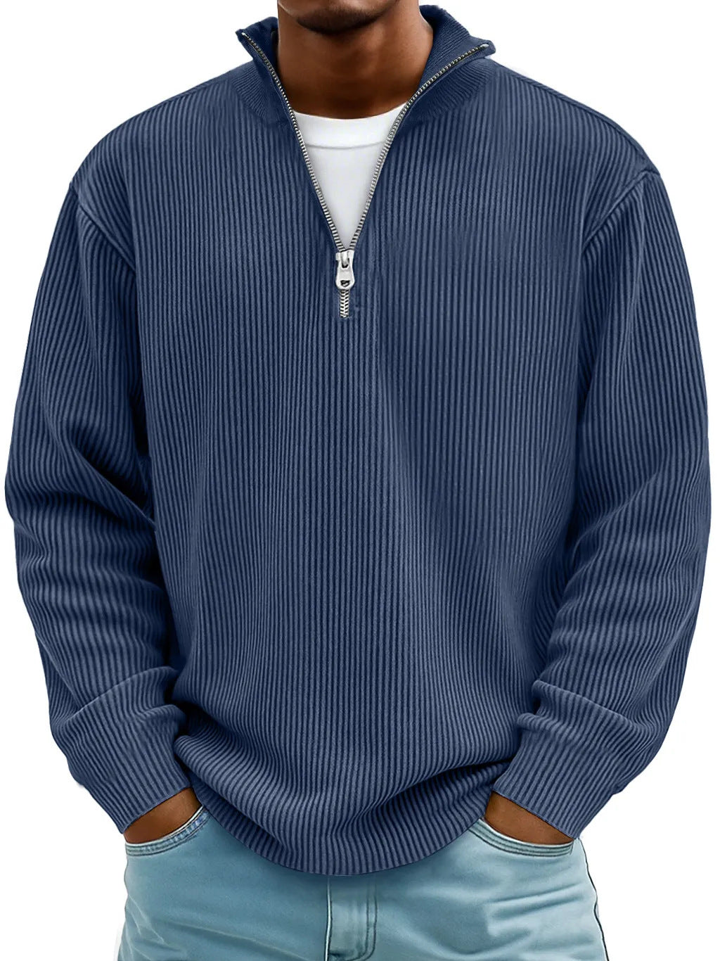 Men?s Casual Corduroy Stand Collar Zip-Up Jacket