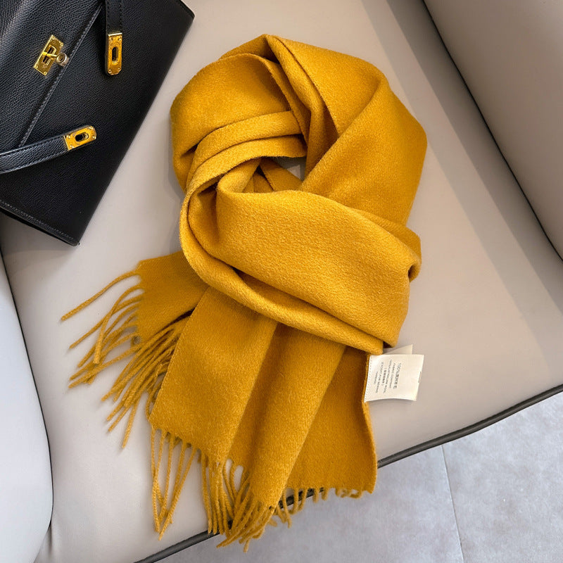 Pure Wool Tassel Scarf – Warm Winter Narrow Scarf for Men & Women