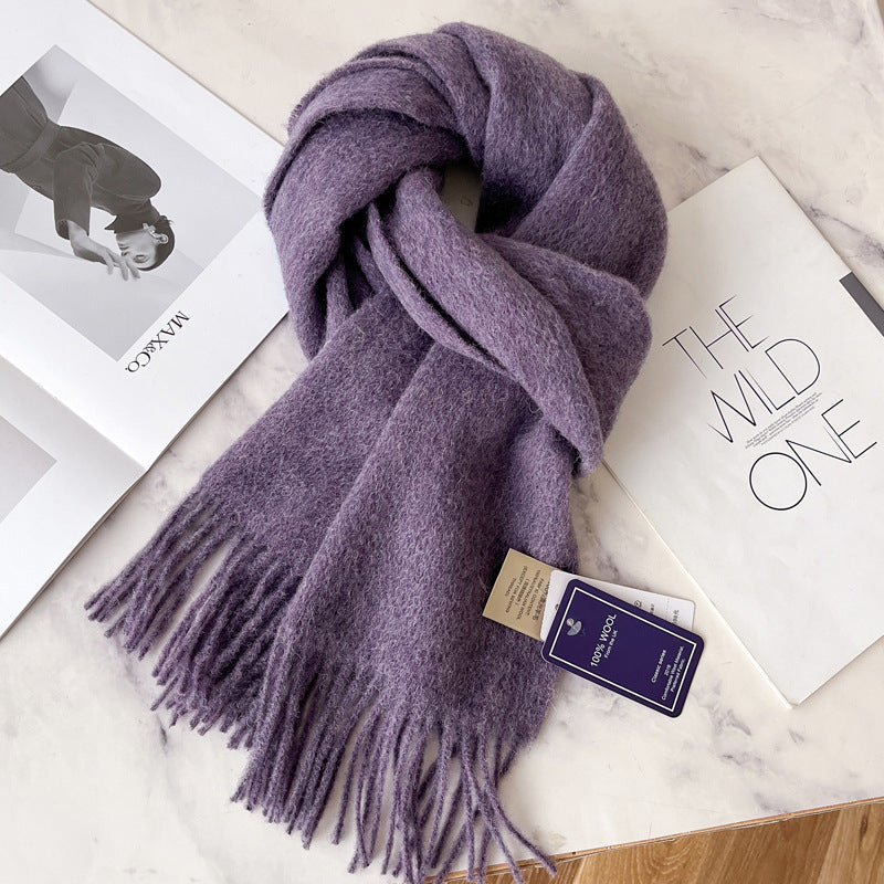 Pure Wool Tassel Scarf – Warm Winter Narrow Scarf for Men & Women