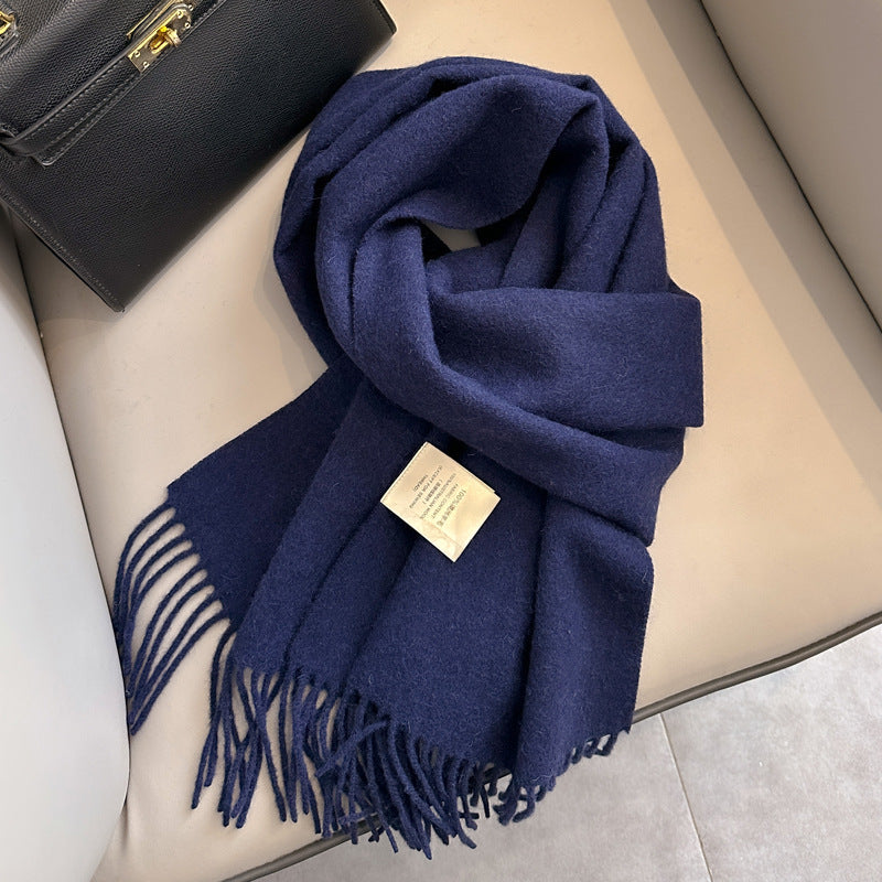 Pure Wool Tassel Scarf – Warm Winter Narrow Scarf for Men & Women