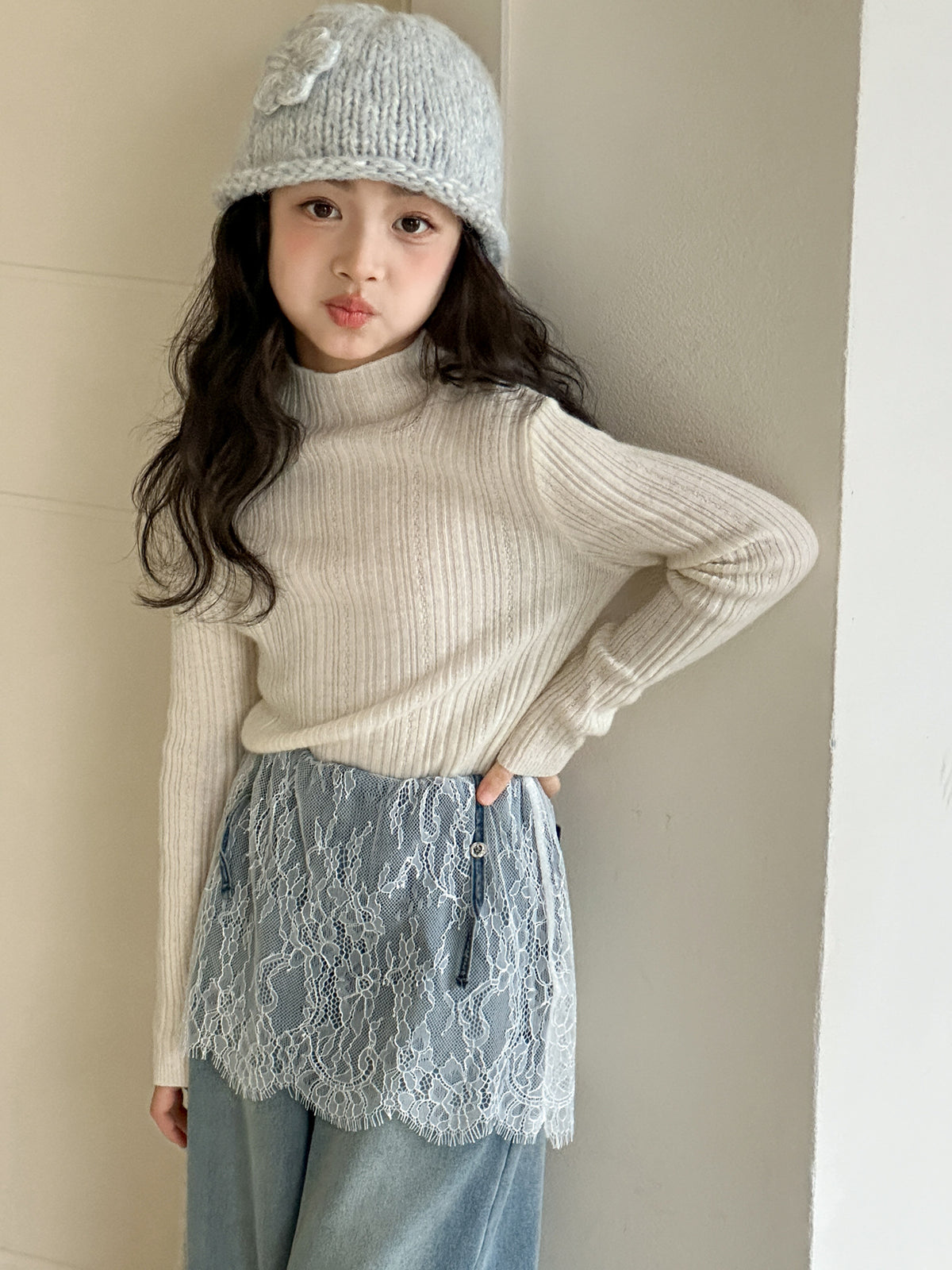 Girl's Half Turtleneck Cotton Sweater