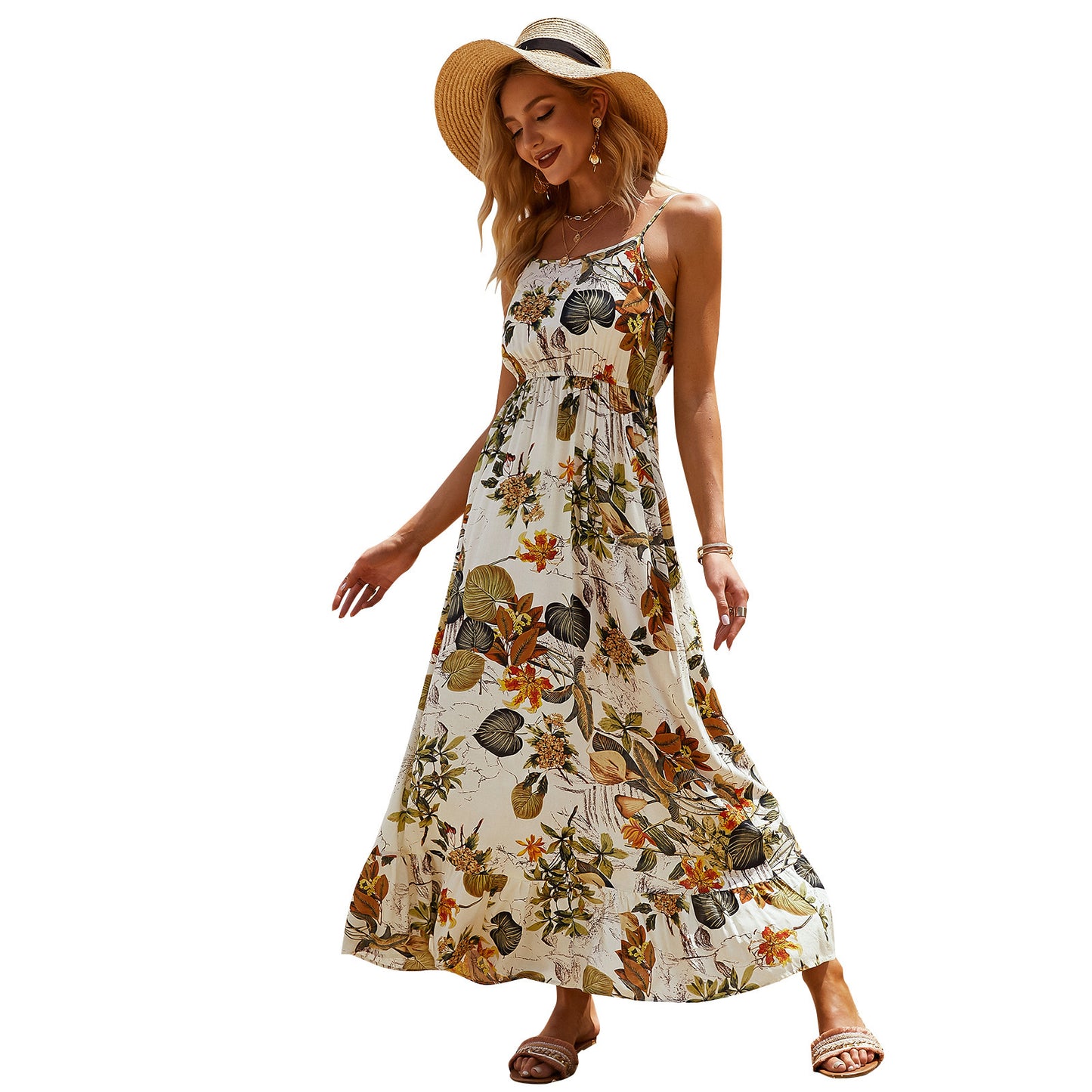 Women’s Casual Holiday Dress – Printed Suspender Summer Outfit