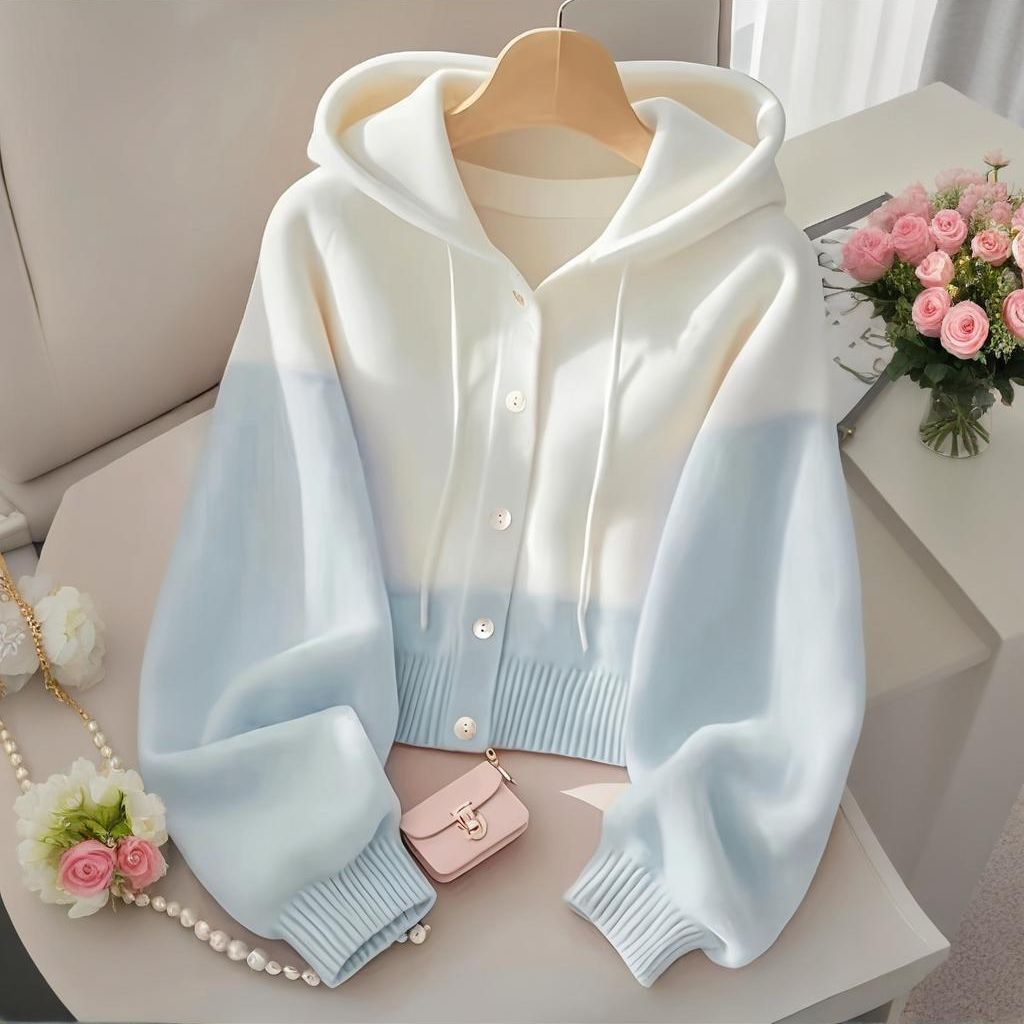 Women' s Gradient Hooded Knit Cardigan