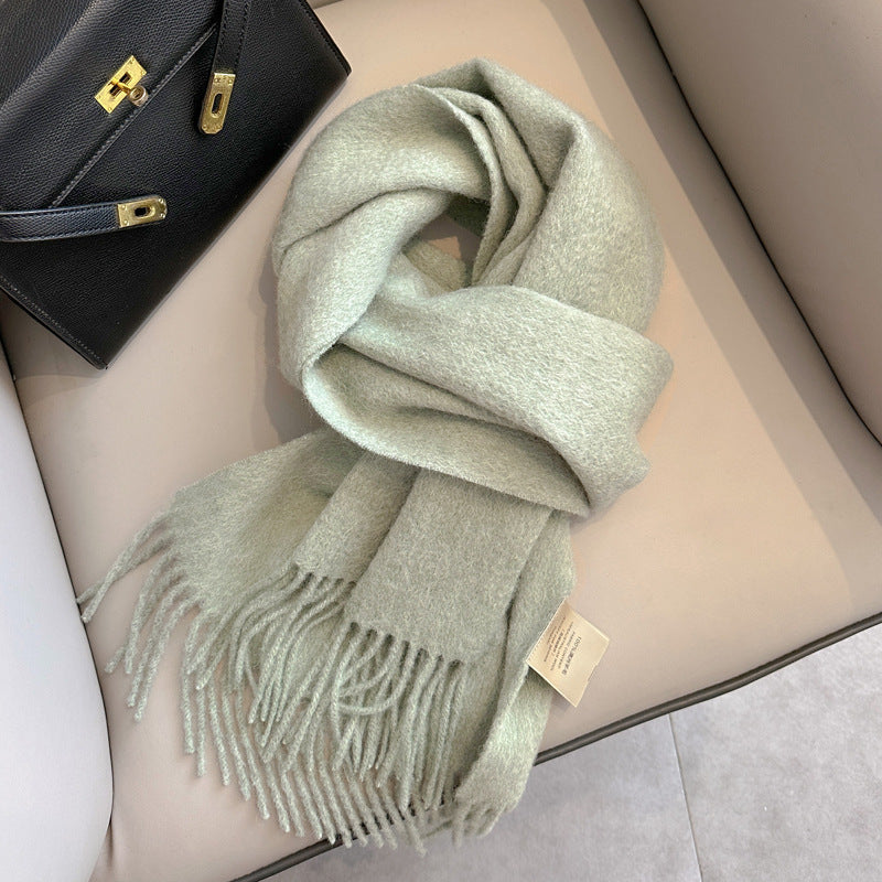 Pure Wool Tassel Scarf – Warm Winter Narrow Scarf for Men & Women