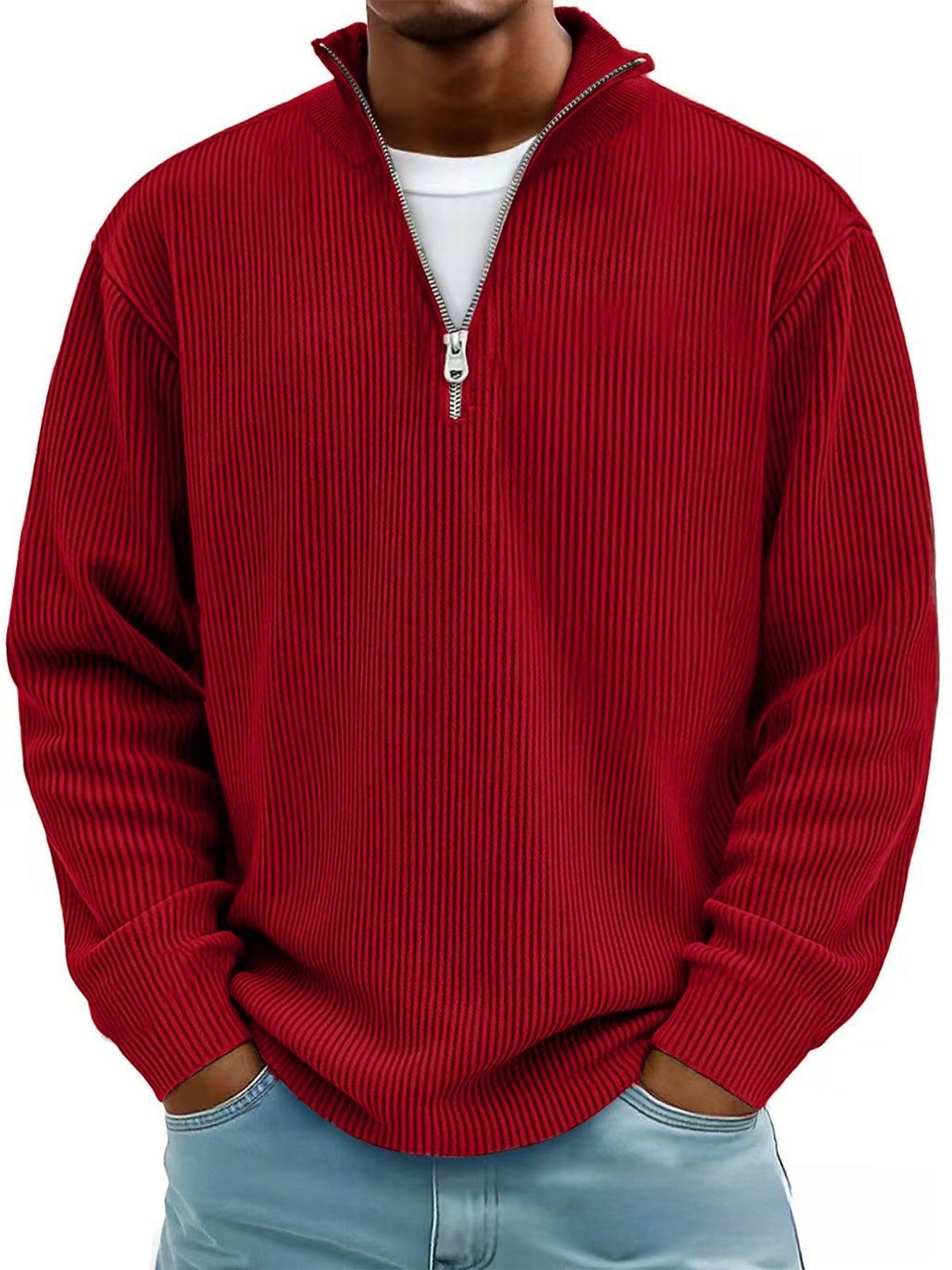 Men?s Casual Corduroy Stand Collar Zip-Up Jacket